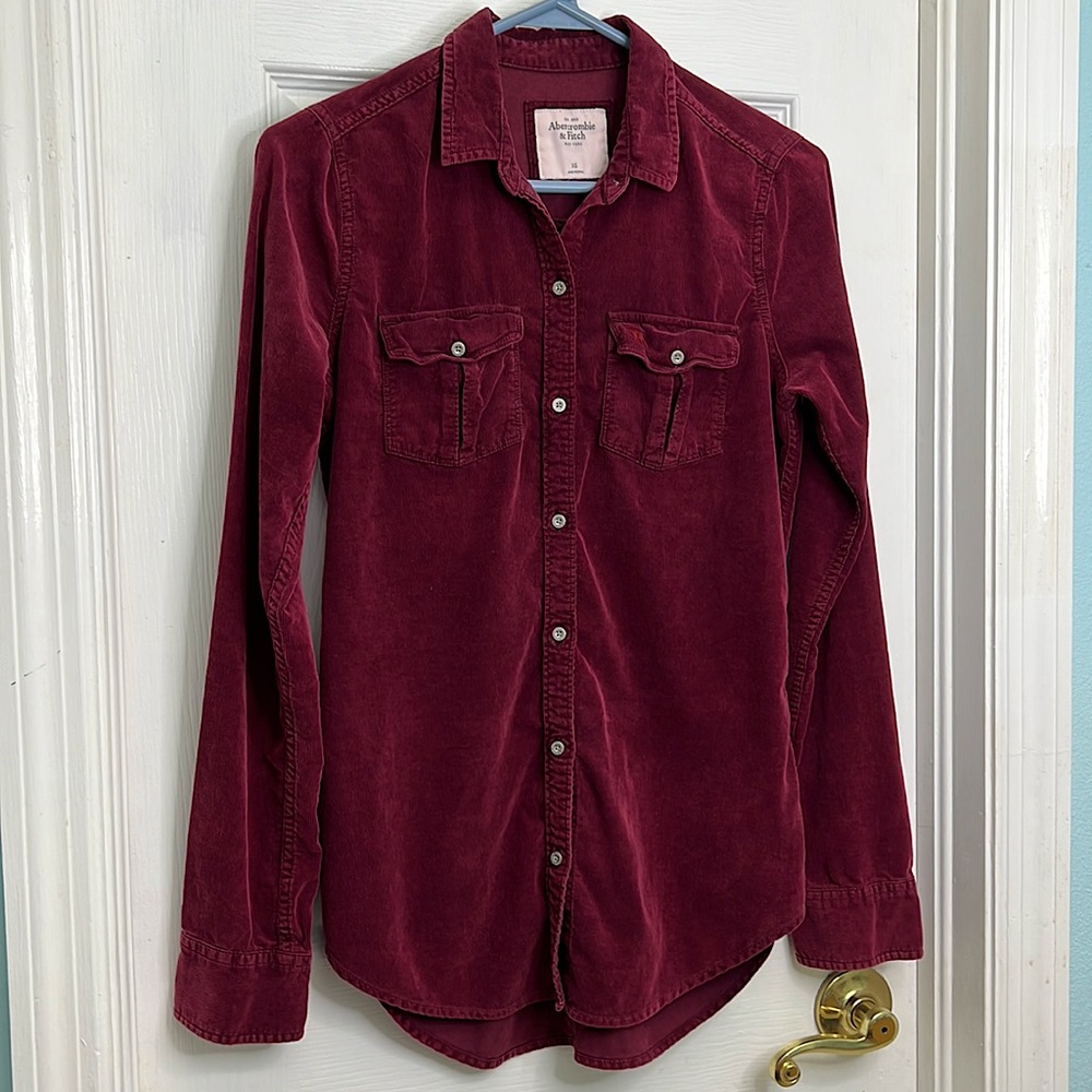 Abercrombie and Fitch XS Maroon Corduroy Button Down